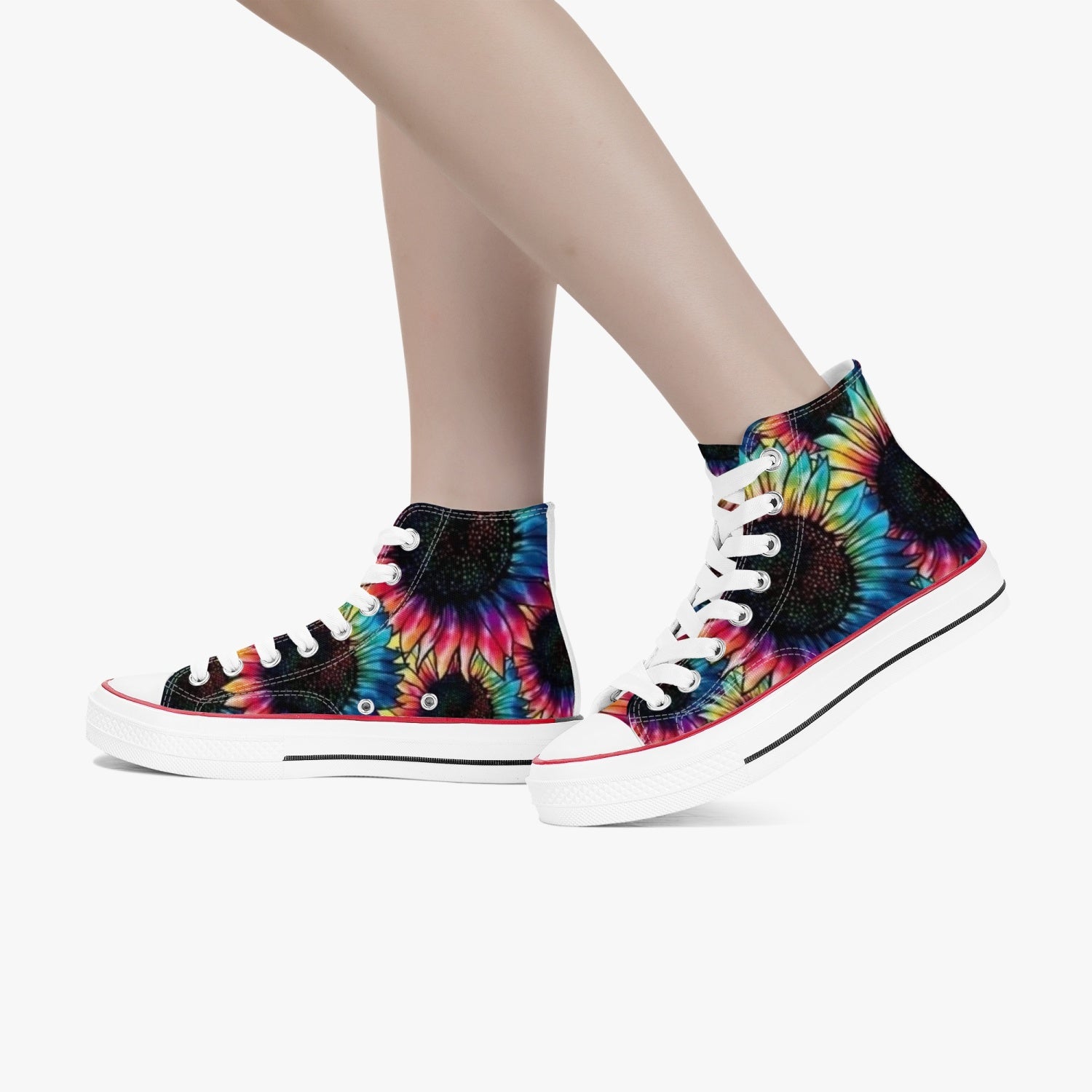 "Vibrant Tie-Dye Sunflower High-Top Sneakers - Rock N Royalty Collection" Vibrant Tie-Dye Sunflower High-Top Sneakers - Kicks - Rock N Royalty Collection"