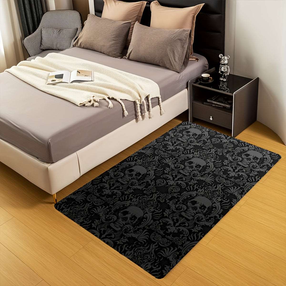 Add a Vintage Touch to Your Home with this Vintage Gothic Skull Damask Area Rug! - Rock n Royalty Designs