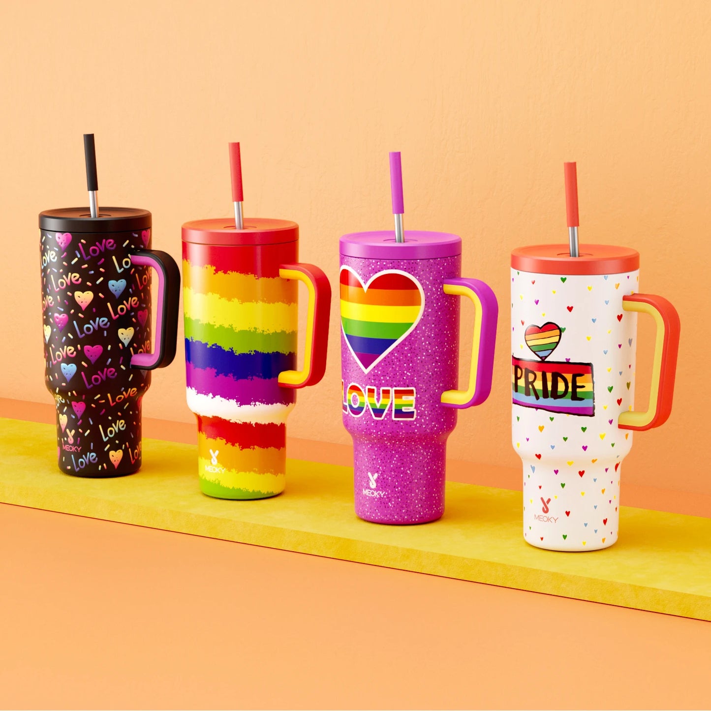 Meoky Cup 40oz Large Tumbler Straw Cup with Lid leak-proof Sainless Steel Vacuum Insulated Car Mug Water Bottle Pride Month - Rock n Royalty Designs