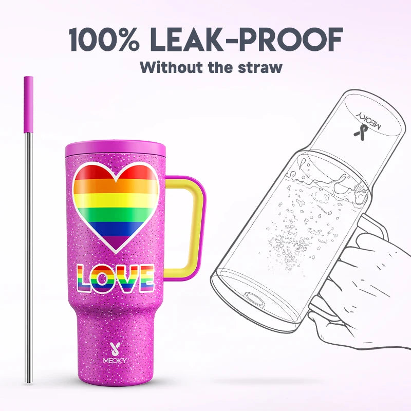 Meoky Cup 40oz Large Tumbler Straw Cup with Lid leak-proof Sainless Steel Vacuum Insulated Car Mug Water Bottle Pride Month - Rock n Royalty Designs