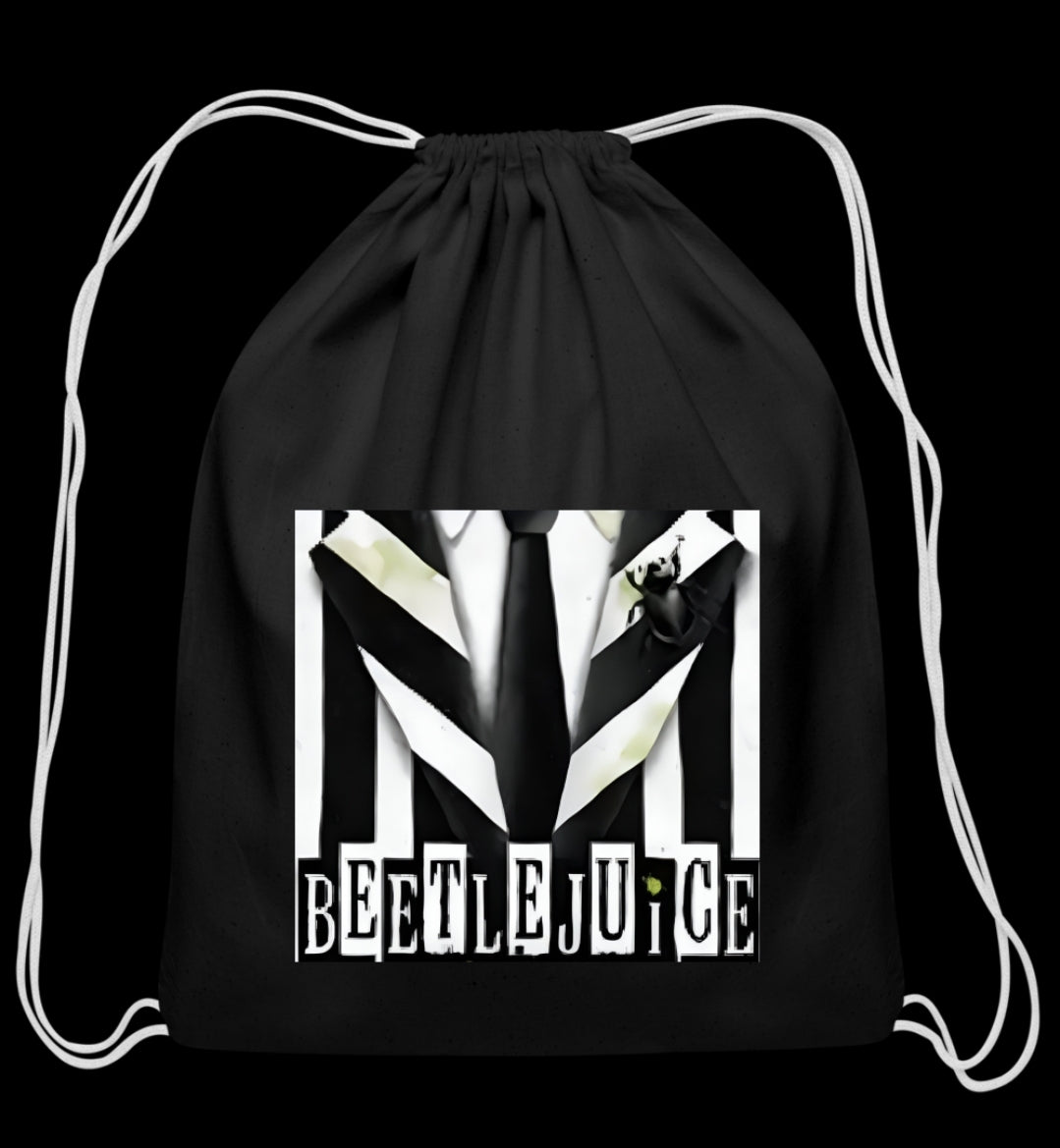 "Beetlejuice Inspired Black and White Striped Suit Drawstring Backpack" Spreadconnect