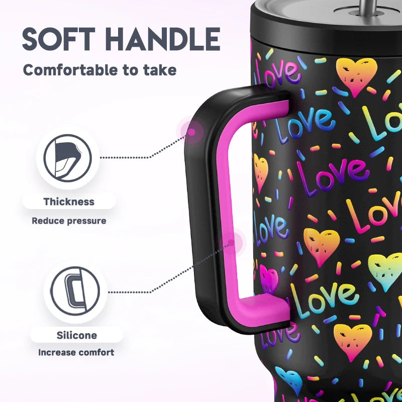 Meoky Cup 40oz Large Tumbler Straw Cup with Lid leak-proof Sainless Steel Vacuum Insulated Car Mug Water Bottle Pride Month - Rock n Royalty Designs