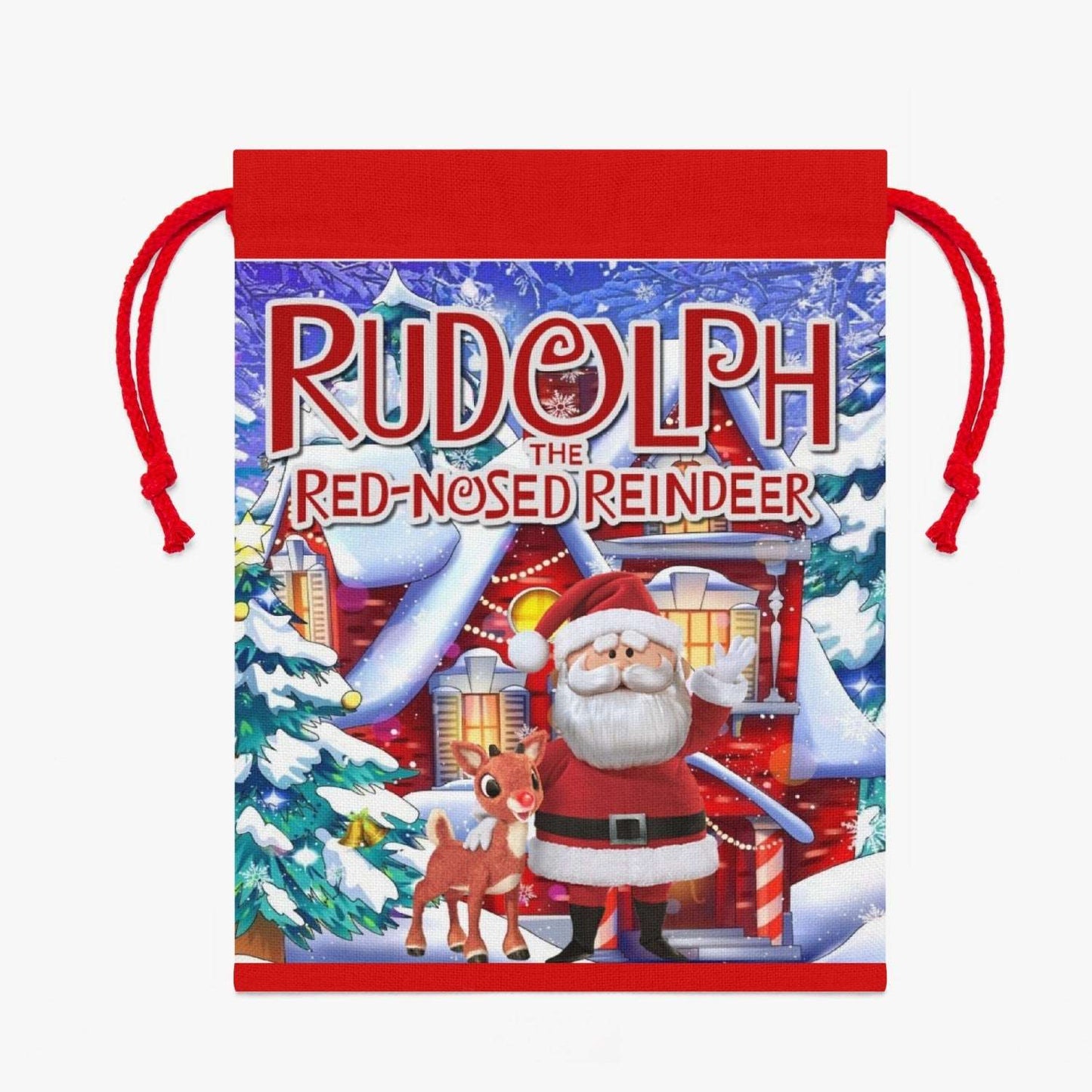 "Rudolph & Santa Christmas Linen Gift Bag | Festive Holiday Decor"