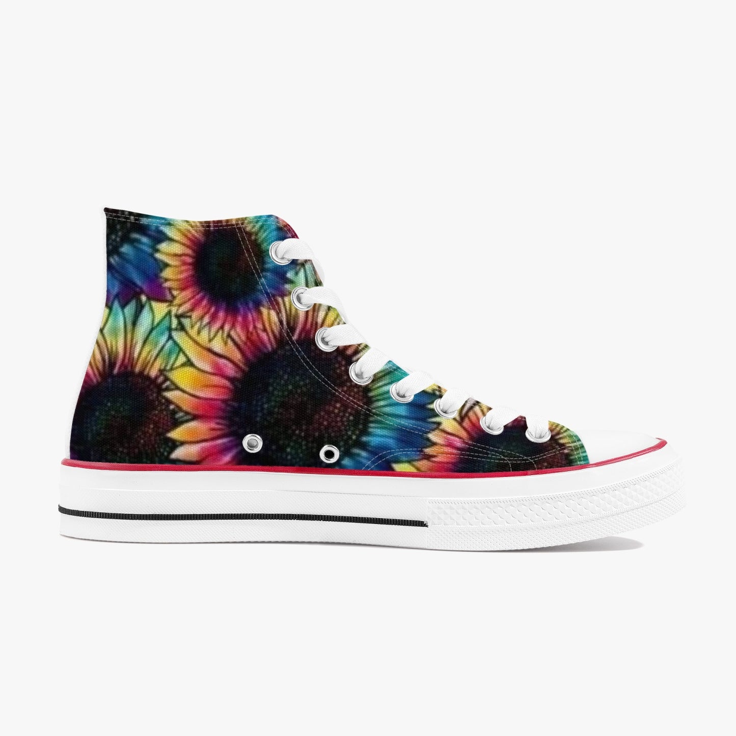 "Vibrant Tie-Dye Sunflower High-Top Sneakers - Rock N Royalty Collection" Vibrant Tie-Dye Sunflower High-Top Sneakers - Kicks - Rock N Royalty Collection"