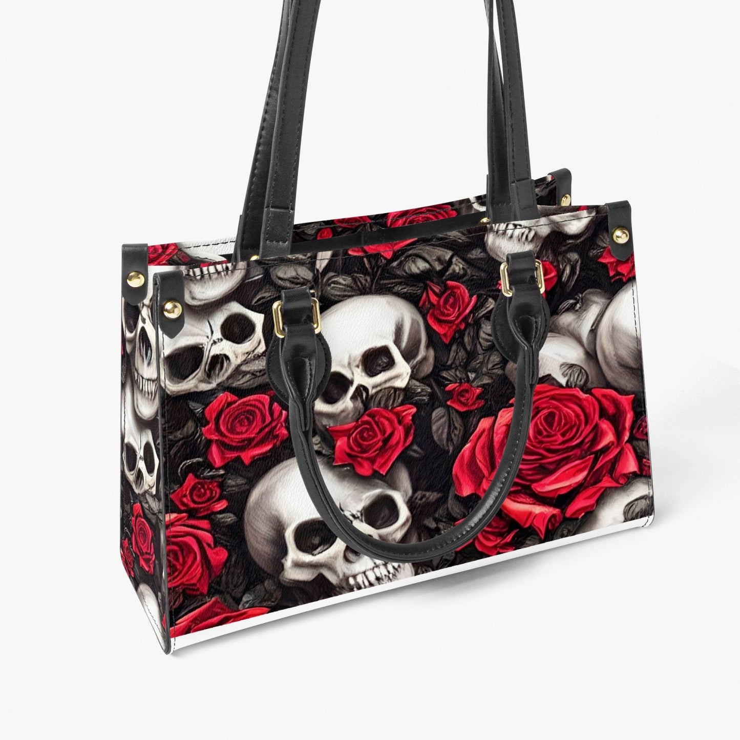 876. Tote Bag - Red Roses & Skull Design - Long Strap and Inner Bag