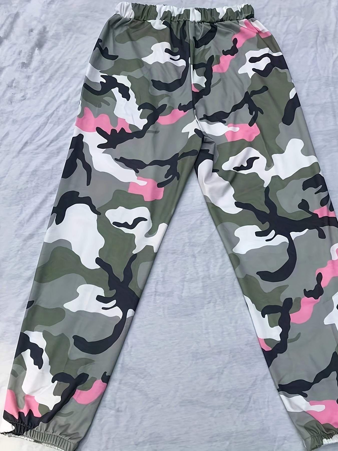 Women's Camo Print Cuffed Pants, grey, white, pink - Rock n Royalty Designs