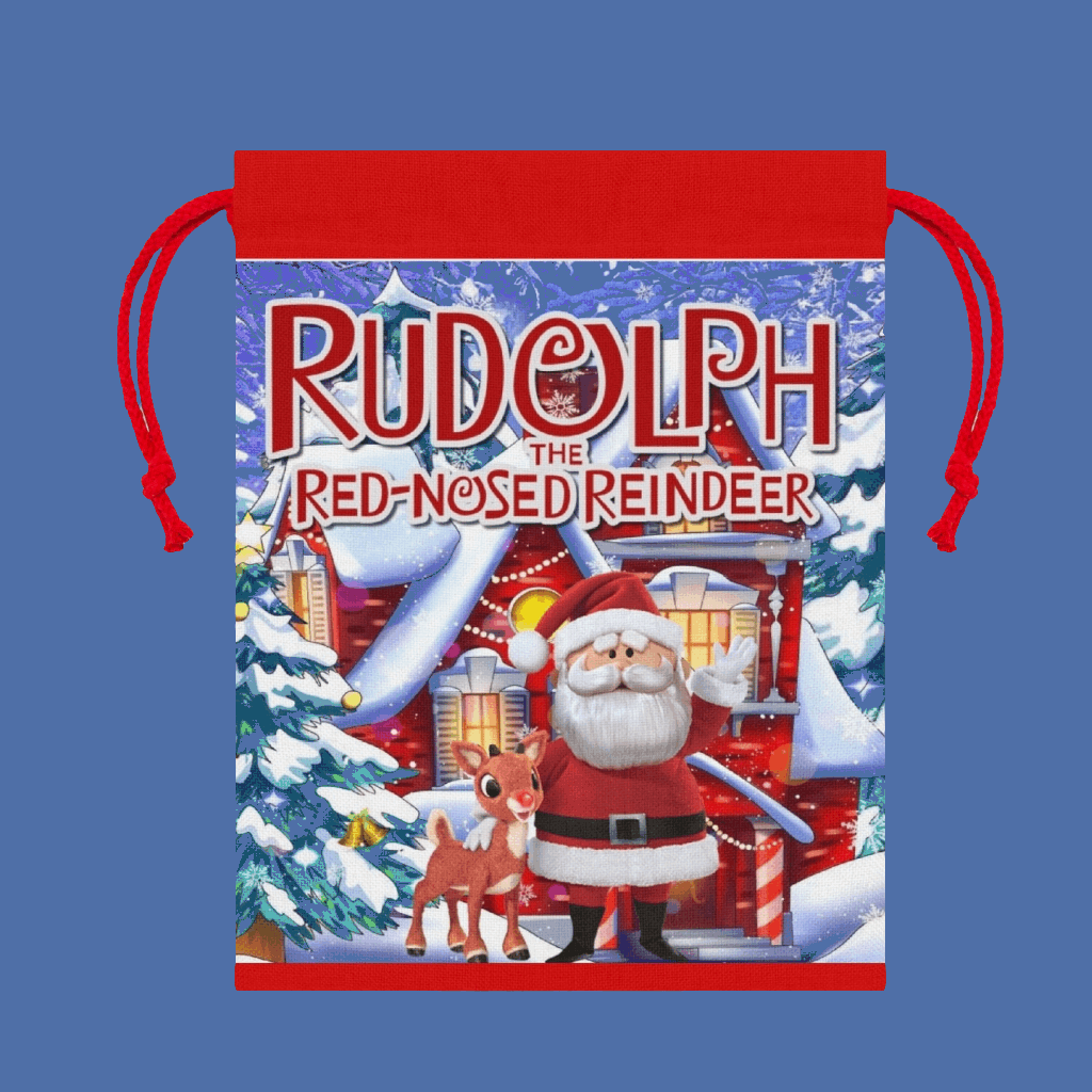 "Rudolph & Santa Christmas Linen Gift Bag | Festive Holiday Decor"