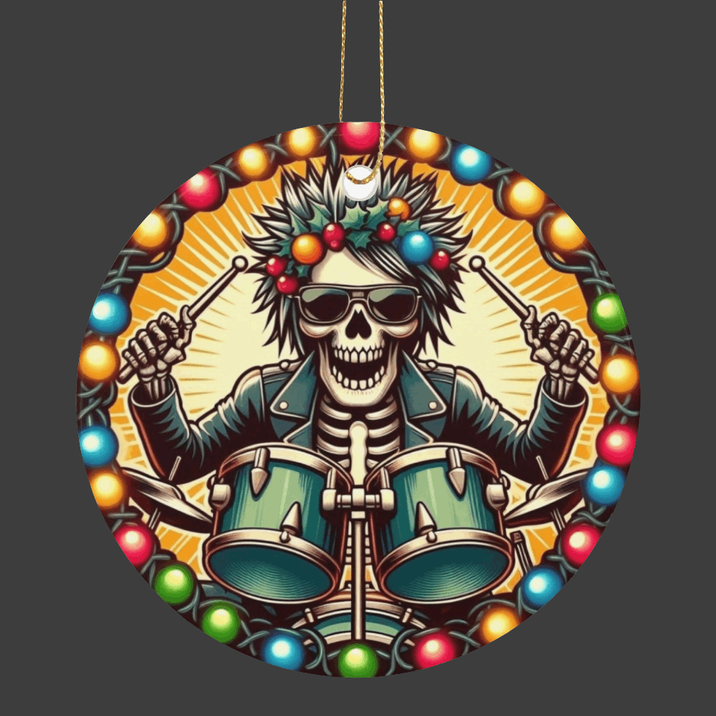 "Festive Skeleton Drummer Christmas Design - Holiday Rock Art"