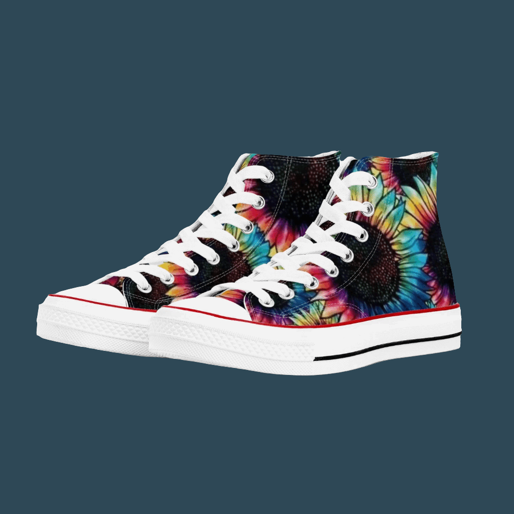 "Vibrant Tie-Dye Sunflower High-Top Sneakers - Rock N Royalty Collection"