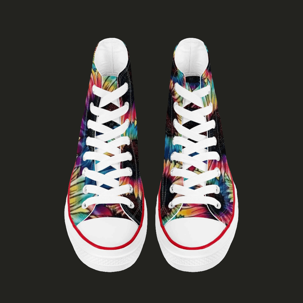 "Vibrant Tie-Dye Sunflower High-Top Sneakers - Rock N Royalty Collection"