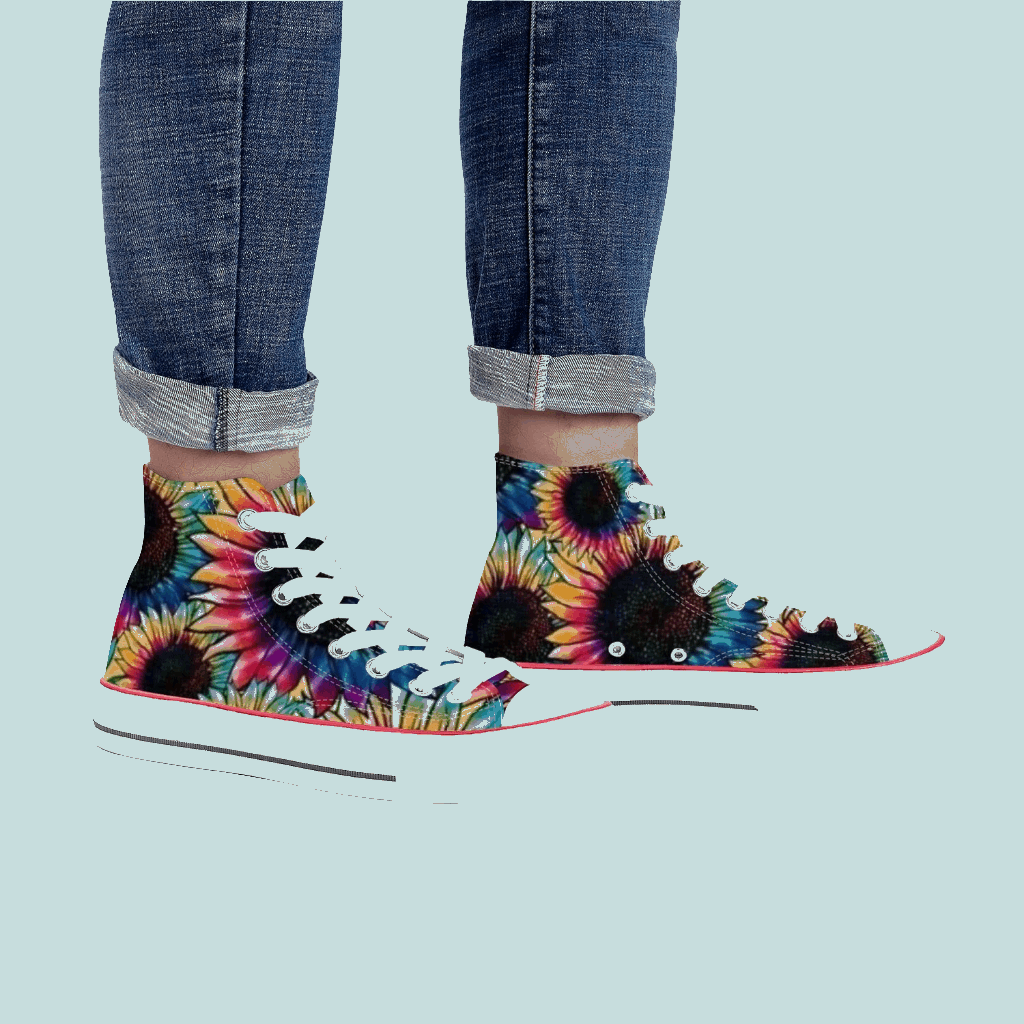 "Vibrant Tie-Dye Sunflower High-Top Sneakers - Rock N Royalty Collection"