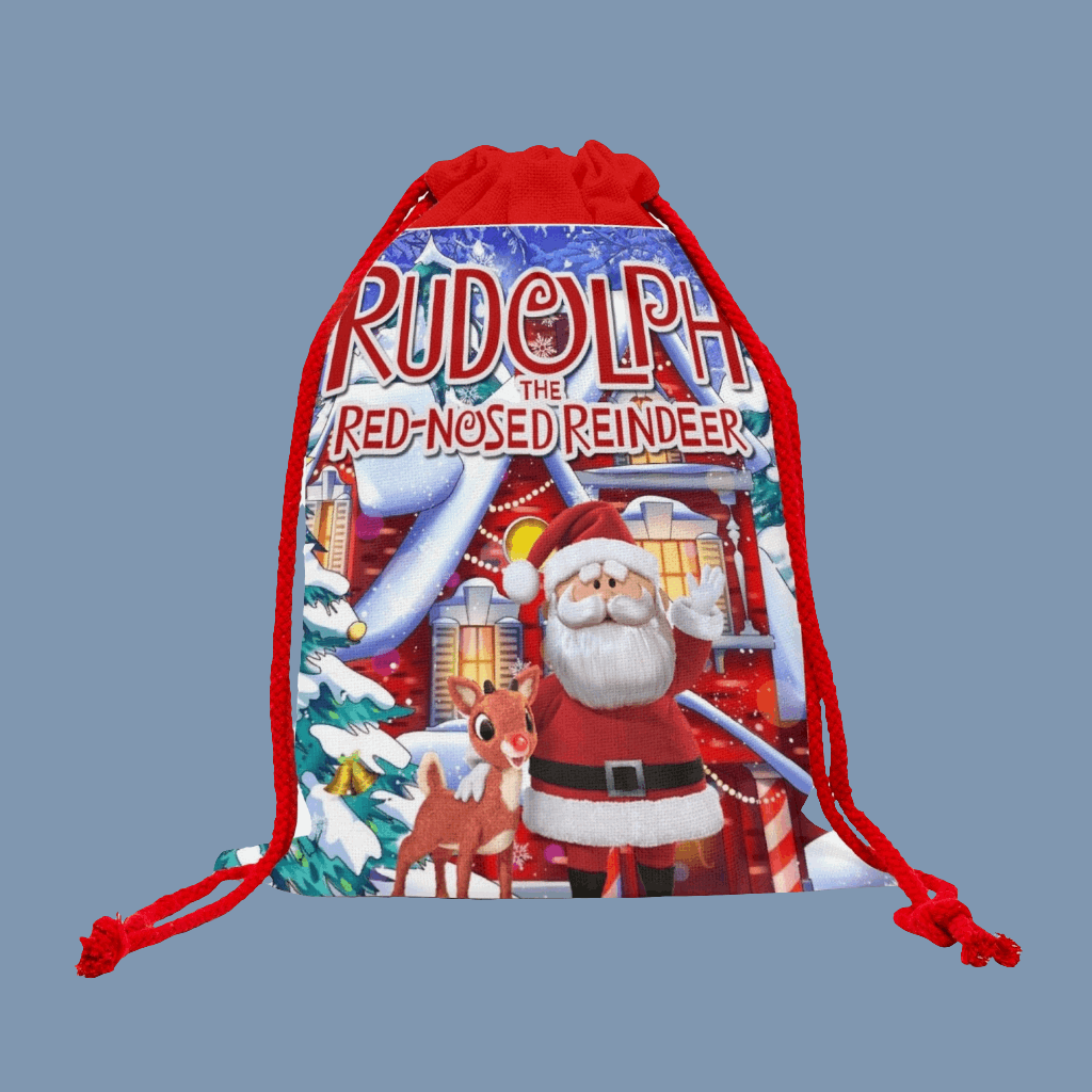 "Rudolph & Santa Christmas Linen Gift Bag | Festive Holiday Decor"