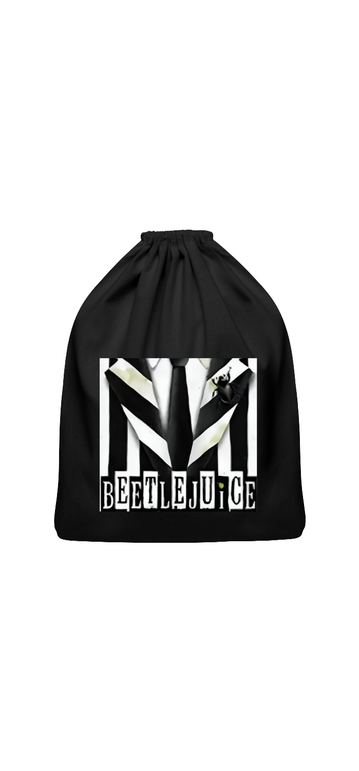 "Beetlejuice Inspired Black and White Striped Suit Drawstring Backpack" Spreadconnect