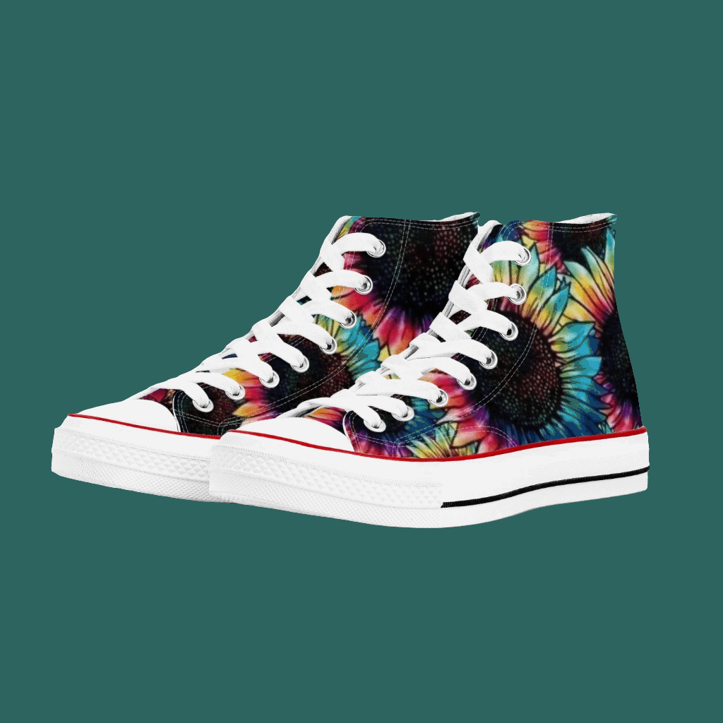 "Vibrant Tie-Dye Sunflower High-Top Sneakers - Rock N Royalty Collection"