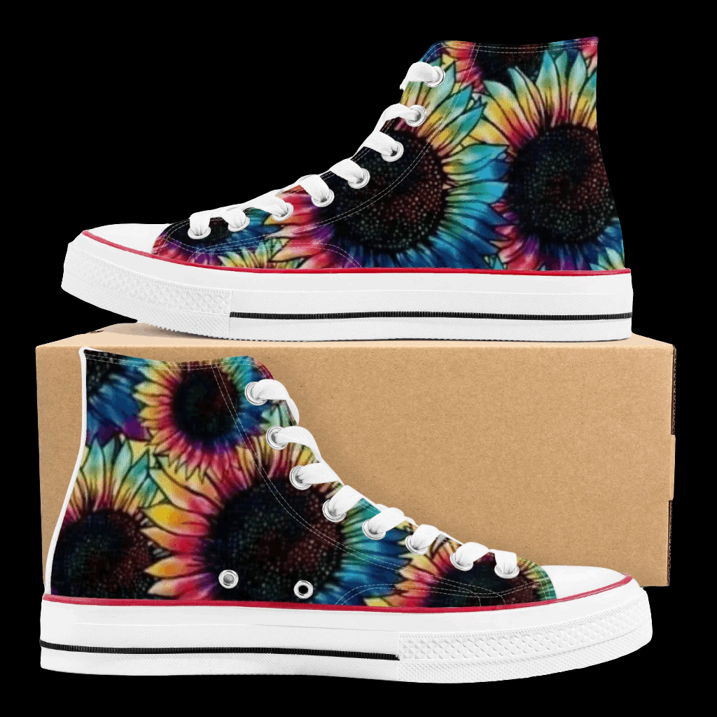 "Vibrant Tie-Dye Sunflower High-Top Sneakers - Rock N Royalty Collection"