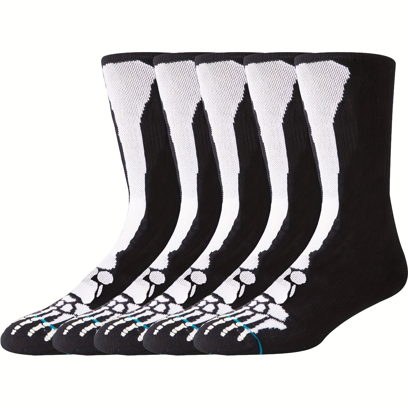 Skull Print Crew Socks - 5 Pairs Men's Novelty Sweat-Absorbing Socks - Rock n Royalty Designs