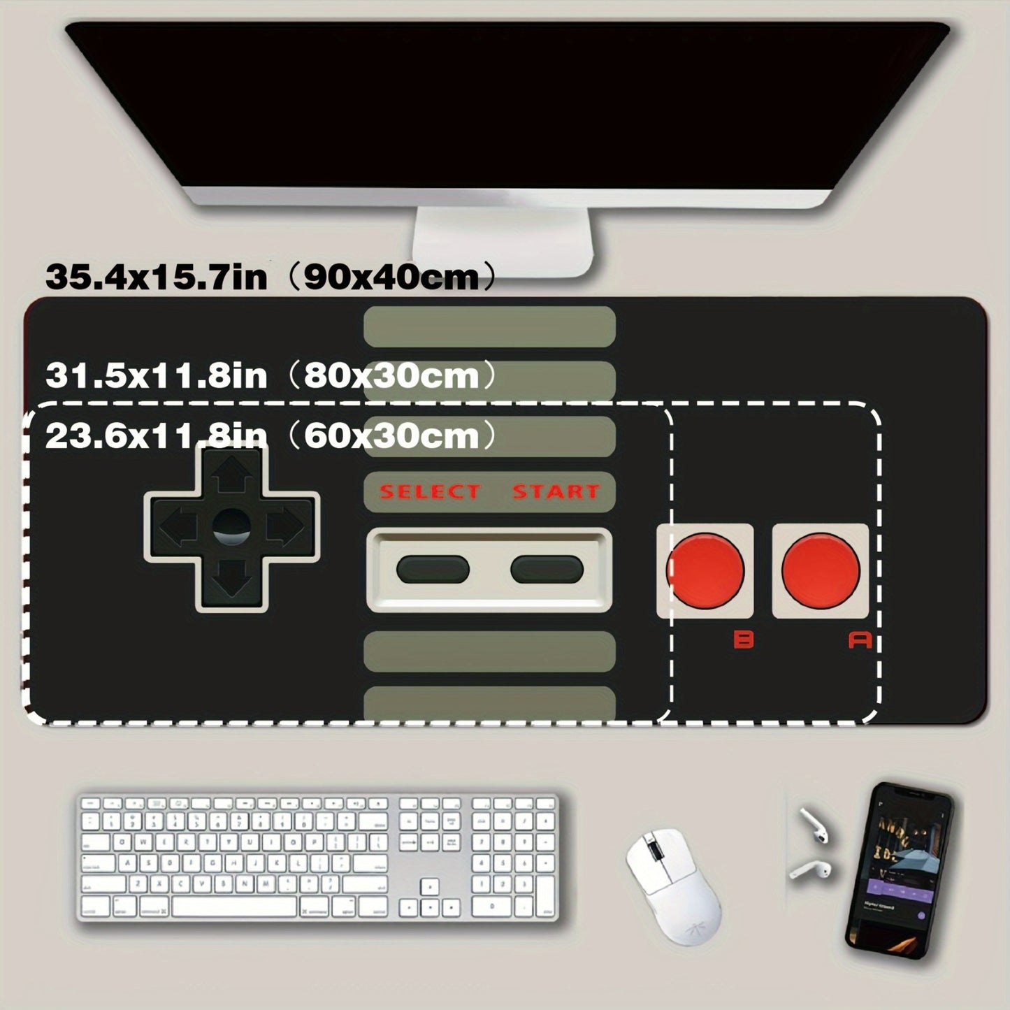 Vintage Nintendo Game Controller Mouse Pad - 31.5 x 15.7 inches - Rock n Royalty Designs