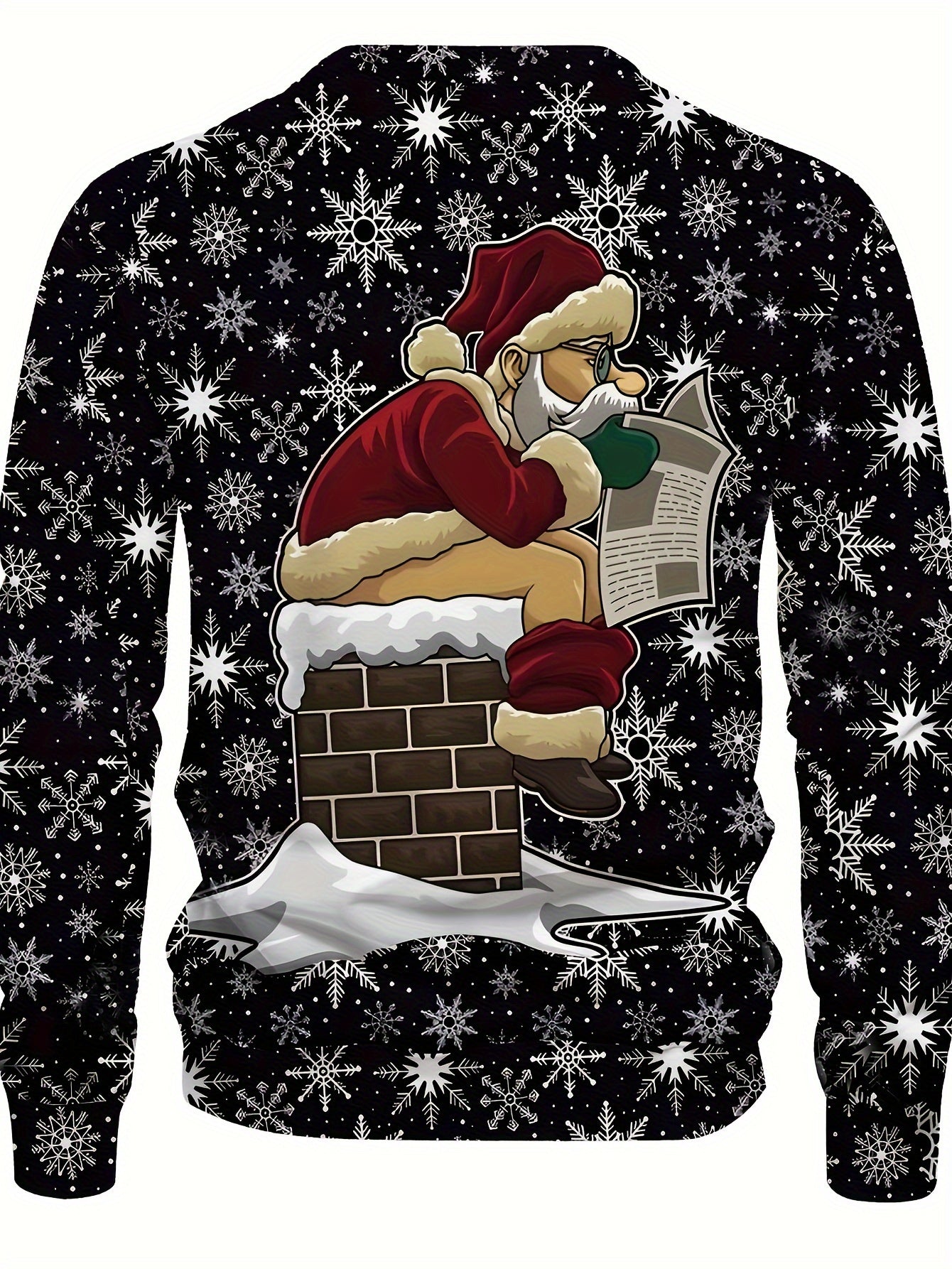 Men's Plus Size - Doing Santa Shit- DBL Sided- Christmas Santa Claus Chimney Gift Delivery Print Crew Neck Sweatshirt - Casual Sports Polyester Long Sleeve Pullover with Snowflake Pattern - Rock n Royalty Designs