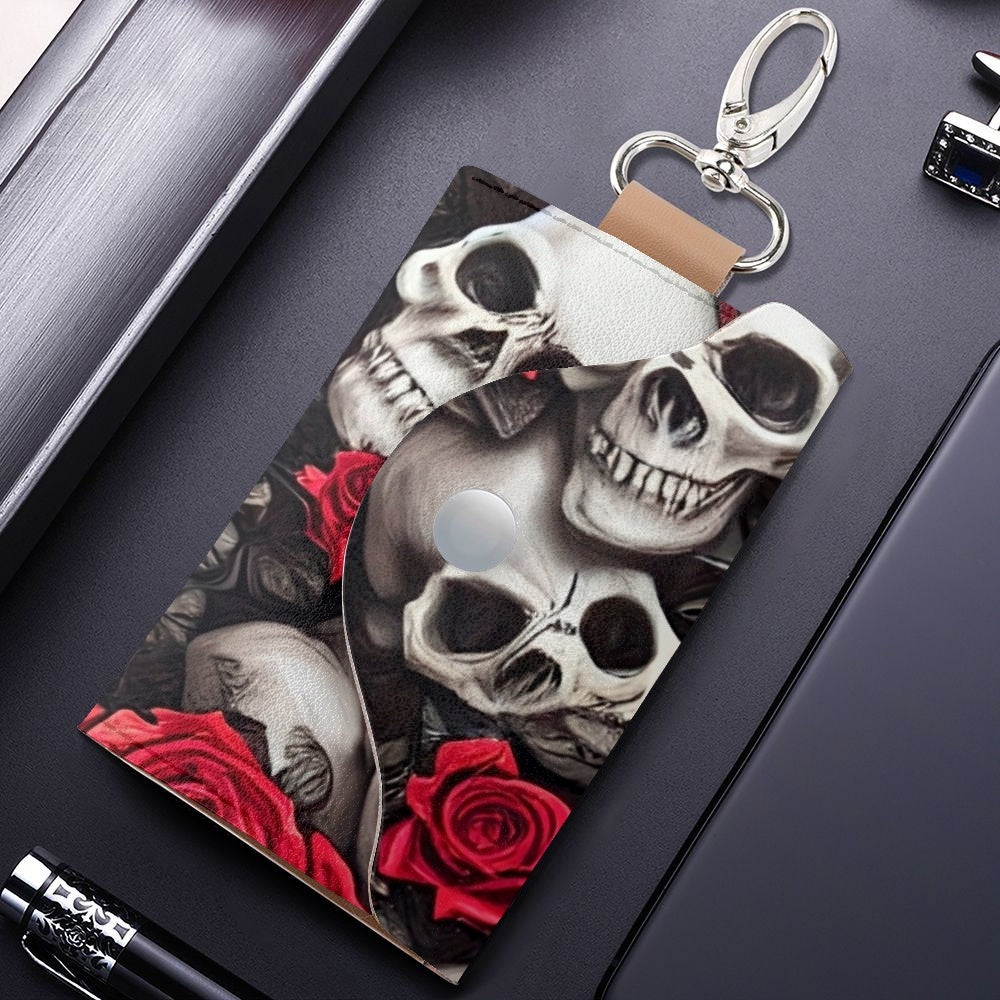 822. Rose and Skull - Black & Red - Key Holder Case