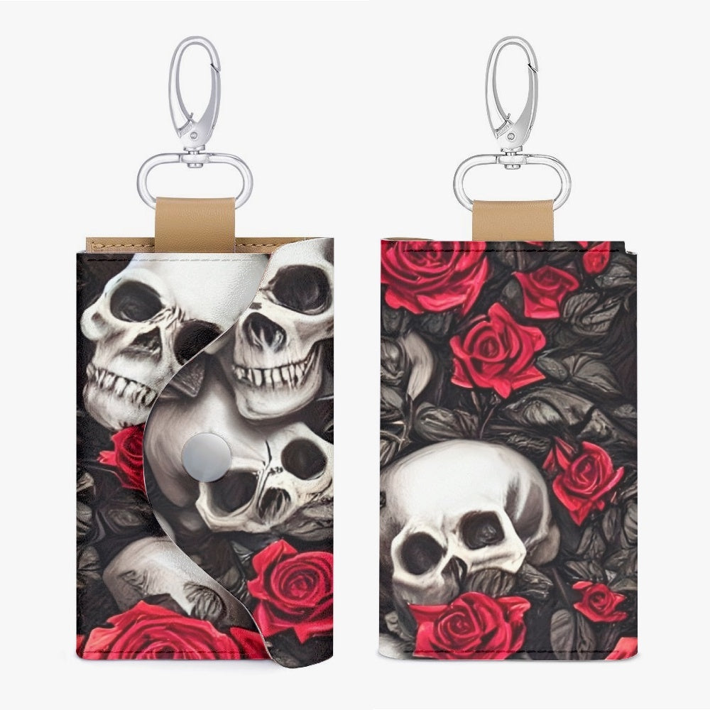 822. Rose and Skull - Black & Red - Key Holder Case