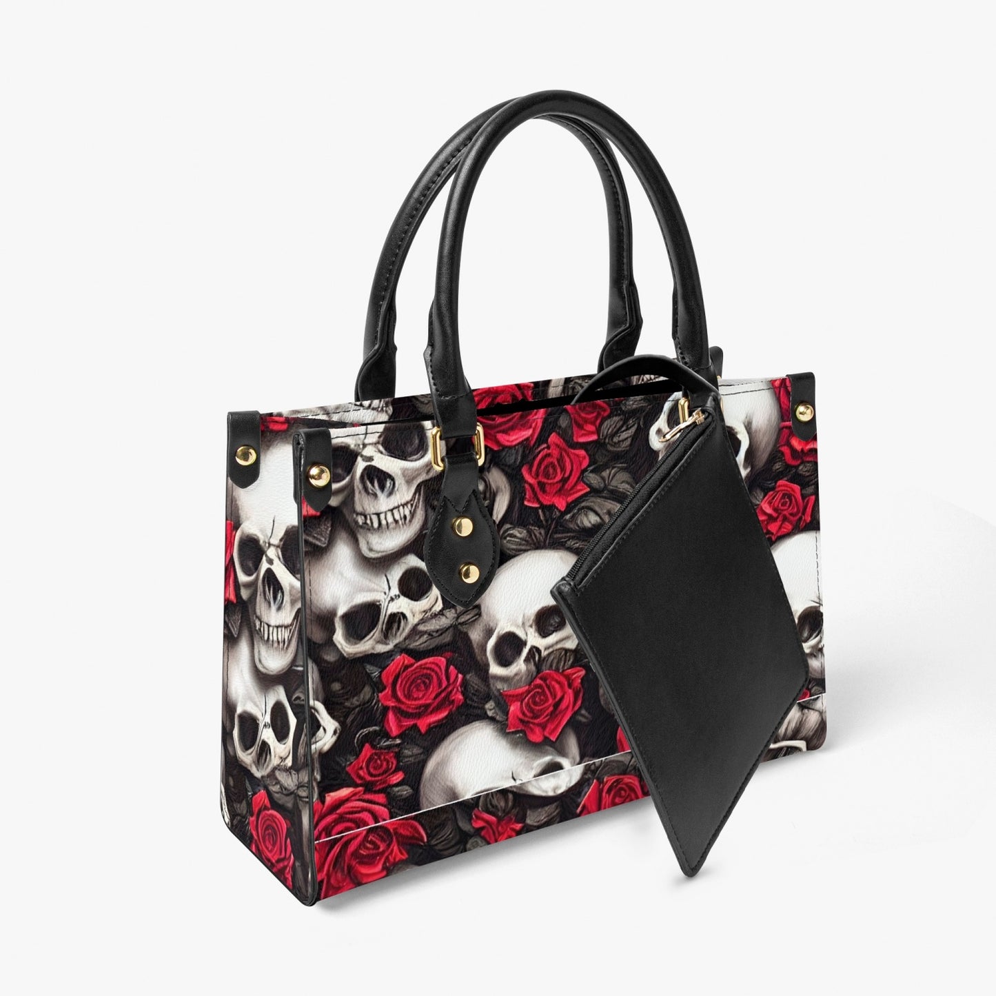 876. Tote Bag - Red Roses & Skull Design - Long Strap and Inner Bag