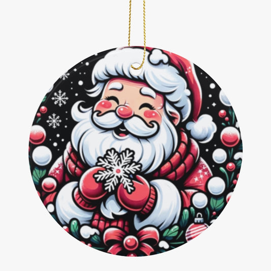 "Santa Ceramic Circle Ornament - 2.9" Double-Sided Christmas Tree Decoration Rock n Royalty Designs