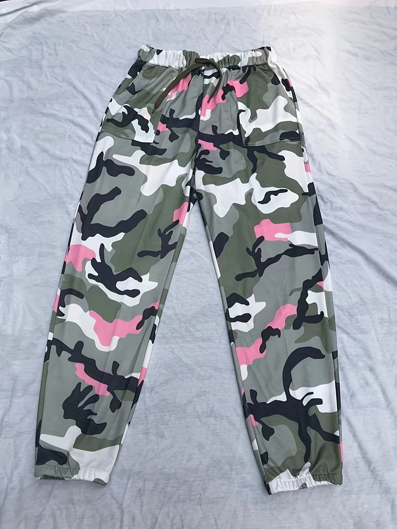 Women's Camo Print Cuffed Pants, grey, white, pink - Rock n Royalty Designs