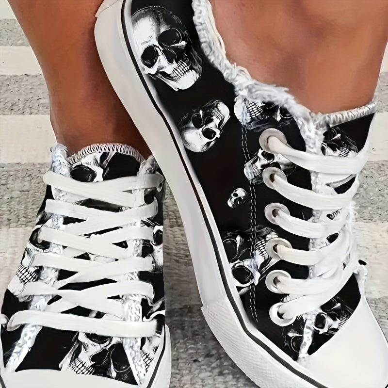 Women's Skull Print Canvas Shoes"  Step into style with these Limited Edition Women's skull shoes! Rock n Royalty Designs