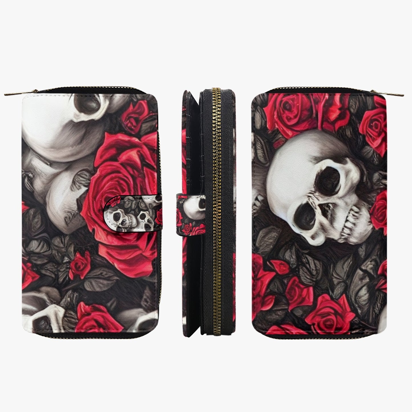 728. Skull & Roses Design (Blk/Red) Flap Wallet