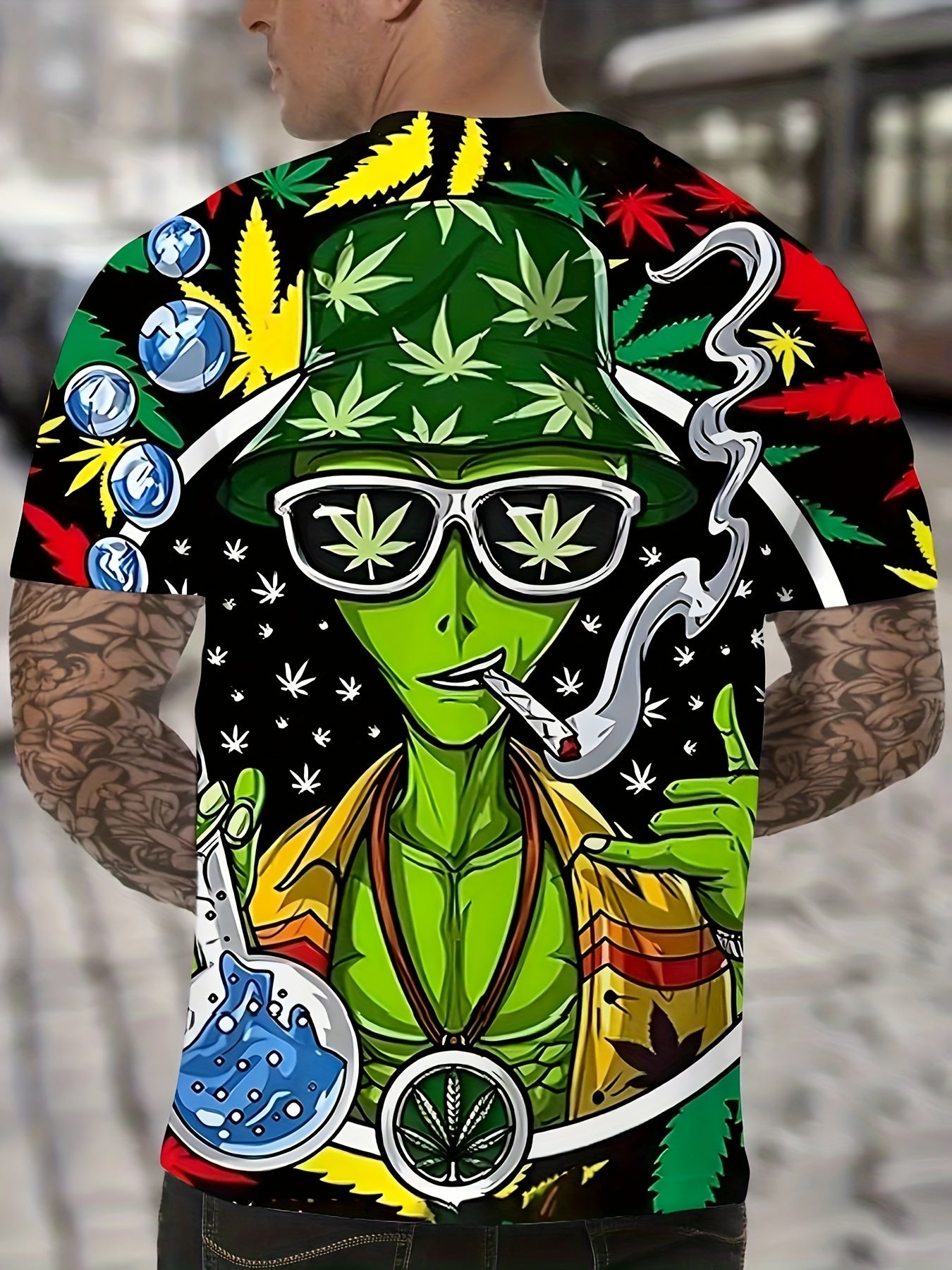 Novelty 3D Alien Maryjane Pattern Print Men's Crew Neck Short Sleeve T-shirt, Casual Summer T-Shirt For Daily Wear And Vacation Resorts - Rock n Royalty Designs