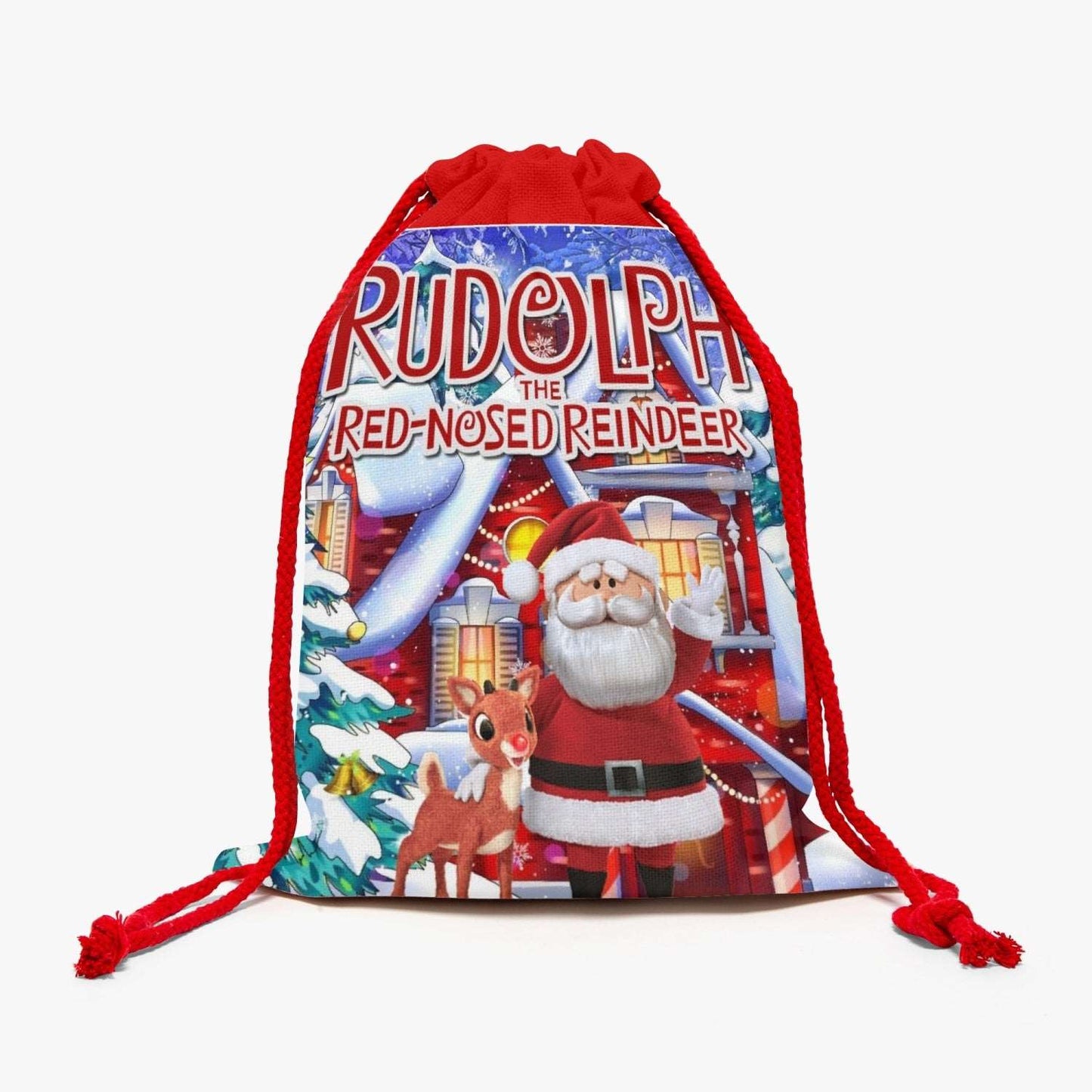 "Rudolph & Santa Christmas Linen Gift Bag | Festive Holiday Decor"