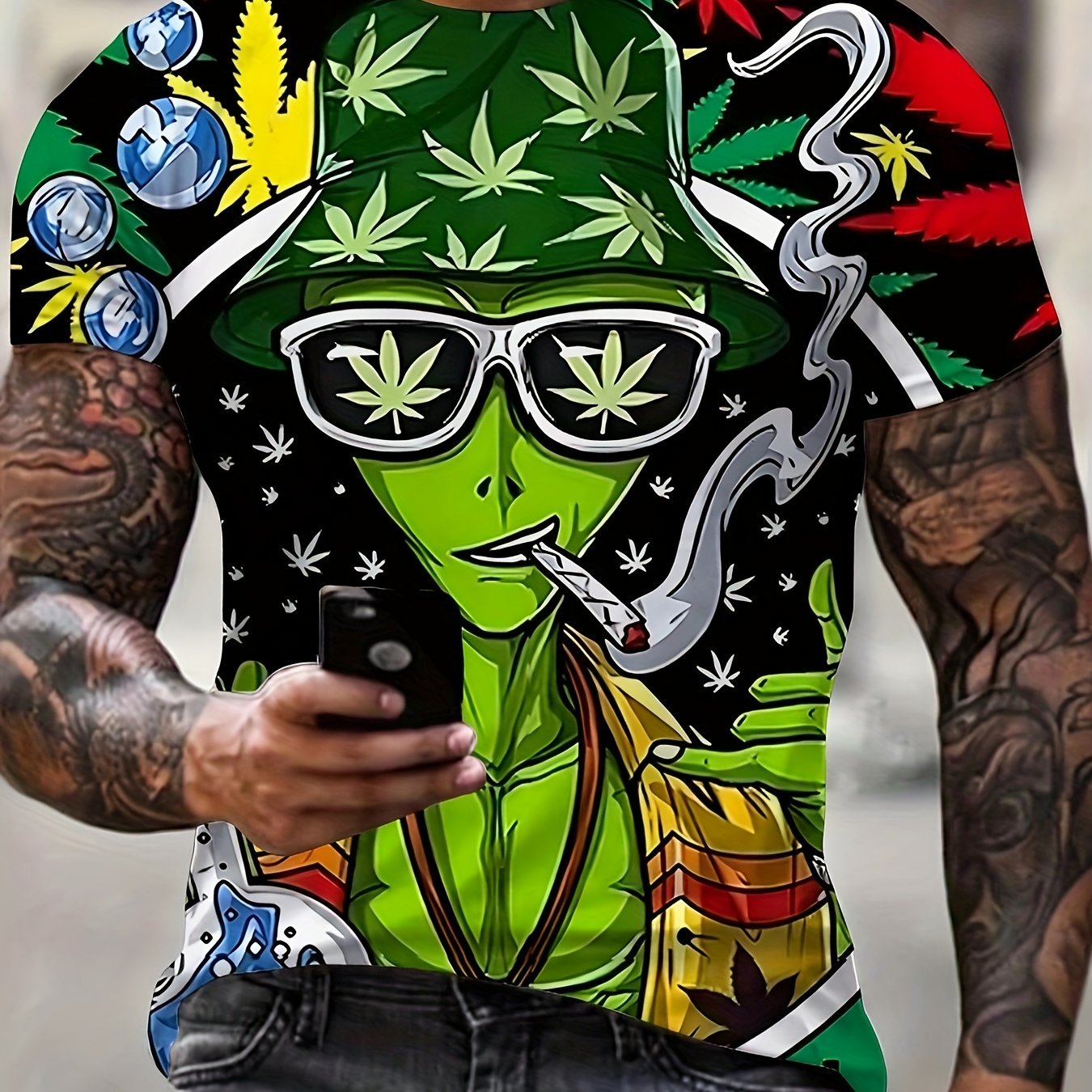 Novelty 3D Alien Maryjane Pattern Print Men's Crew Neck Short Sleeve T-shirt, Casual Summer T-Shirt For Daily Wear And Vacation Resorts - Rock n Royalty Designs