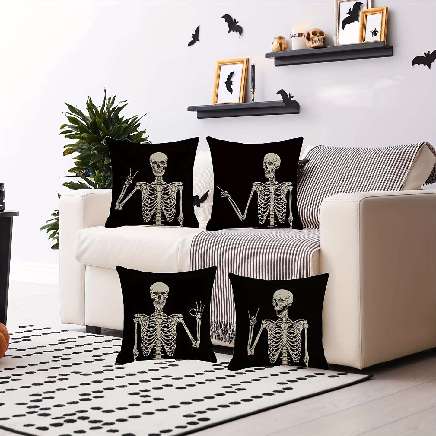 4pcs Skully Linen Blend Throw Pillow Case - Rock n Royalty Designs